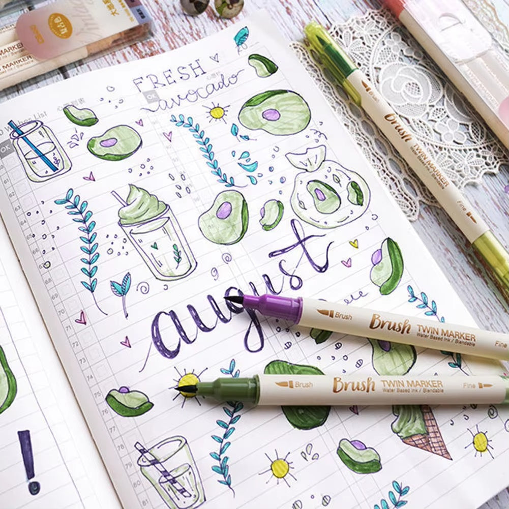 Brush Twin Marker Set for Writing and Drawing