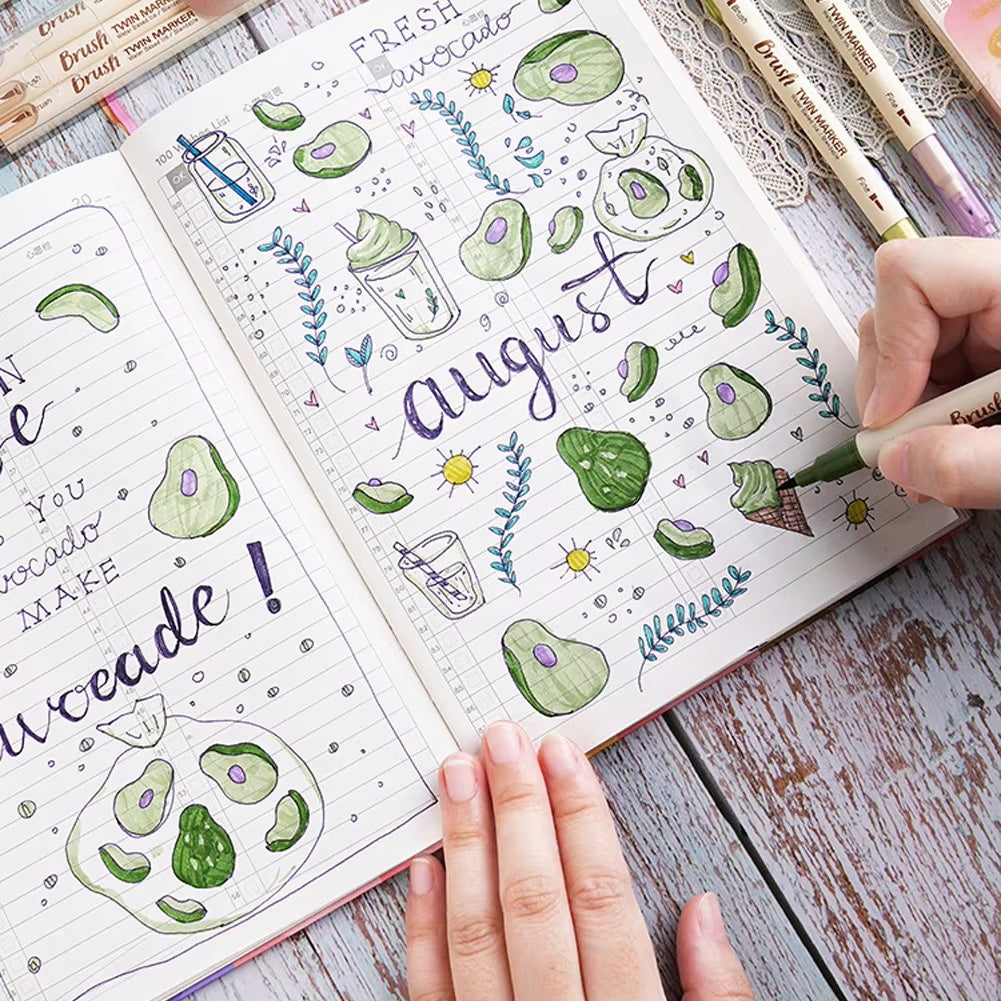 Brush Twin Marker Set for Writing and Drawing